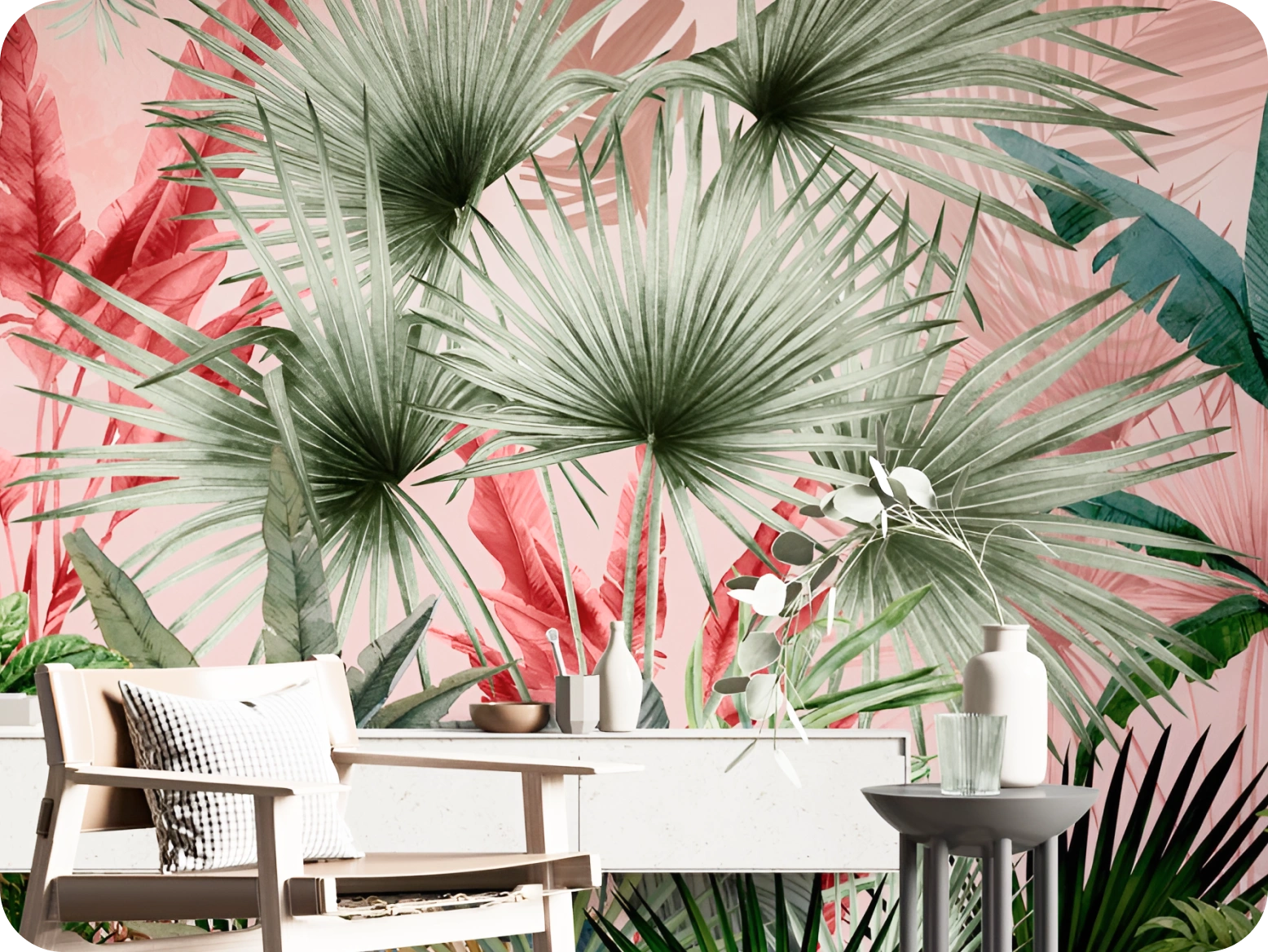 Floral botanical wallpaper with pink tone color perfect for your home